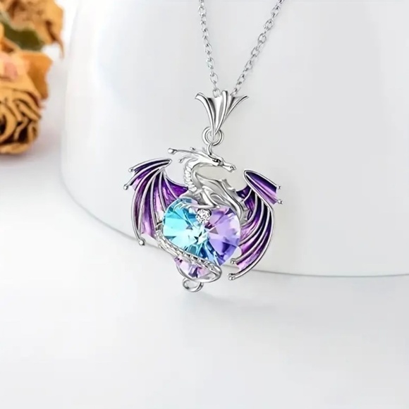 Exquisite Colorful Purple Dragon Rhinestone Pendant Necklace - Picture 2 of 5